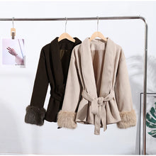 Load image into Gallery viewer, Elegant Women's Lace Up Woolen Coats Solid Full Sleeve Turn-down Collar Loose Lady Coats 2025 Autumn Winter Female Streetwear
