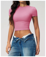 Load image into Gallery viewer, Yoga Shirts Women Sexy Exposing The Navel Short Sleeve Workout Crop Top Gym Top Fitness Running Workout Sport T-shirts Yoga Wear
