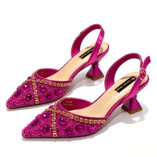 Load image into Gallery viewer, Pointed Toe High Heels Shoes and Matching Bag Set Women Fashion PU Leather Pumps Shoulder Bag Party Wedding Dress Footwear Handb
