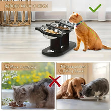 Load image into Gallery viewer, Elevated Cat Food Bowl with Black Wooden Support Frame Stainless Steel Cats Bowls 15° Stand Sloped Feeding &amp; Watering Supplies

