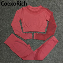 Load image into Gallery viewer, Yoga Set Women Fitness Gym Clothing Sport Suit Seamless Hollow Out Long Sleeve Crop Top High Waist Workout Leggings Sportwear
