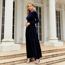 Load image into Gallery viewer, Women's Elegant A-Line Velvet Dress for Wedding Guest Prom Party Wedding Party, Long Sleeve Round Neck Belted Full Skirt

