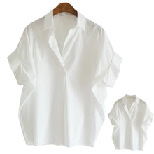 Load image into Gallery viewer, Women Blouses Spring Summer Breathable Simple Short Batwing Sleeve Turn Town Quick Dry Collar Shirts Solid Color Female Clothing
