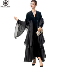 Load image into Gallery viewer, Velvet Ruffle V-Neck Evening Dress
