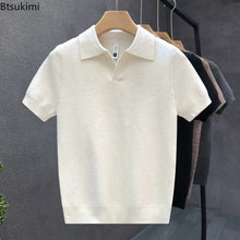 Load image into Gallery viewer, 2026 Men's Summer Polo Shirt Korean Style Slim Wrinkle Resistant Collar Solid Color T-Shirts Casual Thin Sleeve Trendy Knit Tops
