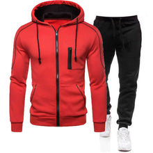 Load image into Gallery viewer, Men tracksuit zipper hood multi-pocket and protective pants casual jogging tracksuit fall/winter 2-piece setLarge size S-3XL
