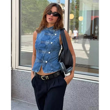 Load image into Gallery viewer, Women's Tops 2026 Summer New Fashion Retro Denim Blouse Women's Chic Summer Travel Joker Youth Blouse Vest

