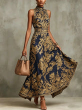 Load image into Gallery viewer, Elegant Party Evening 2026 Summer Long Dresses New Vintage Classic Pattern Flower Printed Lapel A-Line Dresses For Women
