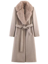Load image into Gallery viewer, Elegant Belted Fur Collar Overcoat
