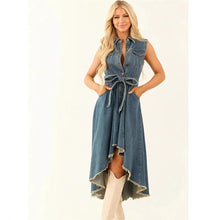 Load image into Gallery viewer, Denim Dresses For Women Sleeveless Sexy Irregular Girl Fashion A-Line Long Tunic Dress Lady Lace-Up Female Jeans Clothes
