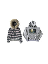 Load image into Gallery viewer, Hoodie with leather collar suitable both men and women striped printed long sleeved loose hooded sports hoodie punk Y2K daily
