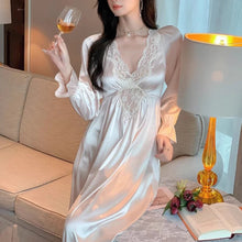 Load image into Gallery viewer, Female Long Nightdress Retro French Court Style Princess Nightgown Sleepwear Spring Summer Loose Rayon Home Clothes Lounge Wear
