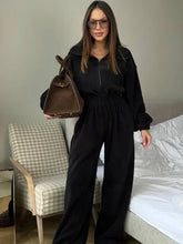 Load image into Gallery viewer, Jumpsuit Women 2026 New Fashionable Long Sleeved Jumpsuit for Women's Casual Half Open Collar Elastic Waist Jumpsuit
