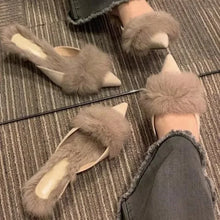 Load image into Gallery viewer, Fur Pointed Mule High Heels
