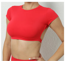 Load image into Gallery viewer, Sports Muscle Back Tee Without Padded Women Backless Sports Shirts Workout Gym Training Yoga T-Shirt Outdoor Open Back Tops
