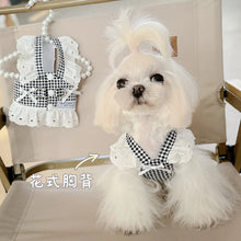 Load image into Gallery viewer, Pet Dog Clothes Lace Skirt Pastoral Style Black Plaid  Harness Puppy Dresses Universal Harness Tractionable Retro Princess Dress
