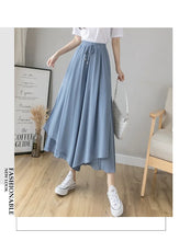 Load image into Gallery viewer, Women Pants Culottes Elastic Wide Leg Irregular Hem Double Layers Korean Trousers Summer Casual Loose Pleated Pants
