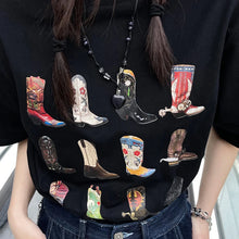 Load image into Gallery viewer, Boot Western T-Shirt Women T Shirt Summer Loose Vintage Boho Texas T Shirt Cowgirl Cowboy Cute Graphic Tees Hippie Tshirts Retro
