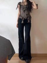 Load image into Gallery viewer, Women Low Waist Flared Jeans Retro Style Blue Black Micro Flare Pants Loose Straight Wide Leg Jeans Female Spring Fashion
