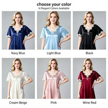 Load image into Gallery viewer, Elegant Women Satin Night Dress Lace V‑Neck Bow Knot Short Sleeve Sexy Sleepwear Ladies Home Loungewear Nightgown Sexy Lingiere
