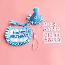 Load image into Gallery viewer, Pet Hat &amp; Bib Set for Cats Birthday , Kitty Party Dress-up Costume Accessories, Adjustable Bandana Photo Props for Celebration
