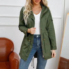 Load image into Gallery viewer, Women's Hooded Trench Coat Spring Autumn Fitted Solid Color Jacket for Daily Outdoor Camping Hiking
