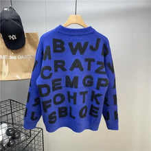Load image into Gallery viewer, Sweater Men's Clothing Winter Full-print Letter Jacquard Loose Thickened Design Round Neck Top Trendy American Style Sweater
