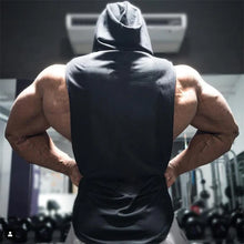 Load image into Gallery viewer, Men’s Fitness Workout Sportswear Tops Bodybuilding Hooded Tank Top Cotton Printed Sleeveless T-shirts Casual Hip Hop Undershirt
