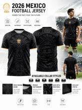 Load image into Gallery viewer, Men's Mexico inspired football polo. Classic black &amp; gold design, lightweight top for sports and daily casual wear
