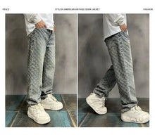 Load image into Gallery viewer, Jacquard All Over High Street Jeans Mens 2024 New Straight Lift Pattern Loose Wide Leg Jeans Casual Boyfriend Jeans Pants Tide

