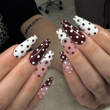 Load image into Gallery viewer, Medium long fake nails for women girls pink white black red blue brown polka dots design almond ballet tips press on false nail
