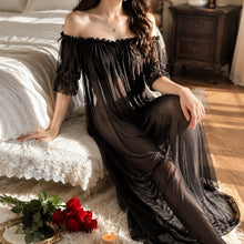 Load image into Gallery viewer, Home Dress Off Shoulder Sheer Nightgown V-neck Ruffle Mesh Nightdress Transparent Short Sleeve Long Sleeping Dress Sleep
