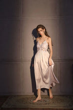 Load image into Gallery viewer, Elegant Female Long Robe Set Nightgown Silky Ice Silk Sleepwear Homewear SEXY Hollow Out Lace Nightdress Lingerie Loungewear
