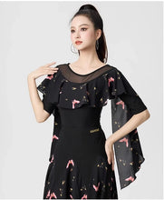 Load image into Gallery viewer, Dancewear Women Tops Summer Fashion Print Latin Line Dance Costume New Products Ballroom Dance Women Top Training Clothes Black
