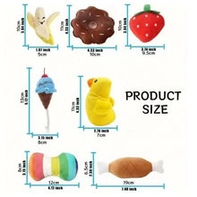 Load image into Gallery viewer, A 7-piece set of puppy sound toys, loose plush pet chewing, plush fruit snacks and vegetable puppy toys, suitable for pet play

