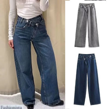 Load image into Gallery viewer, Slanted Placket Retro Wide Jeans
