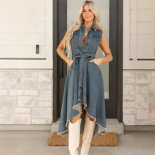 Load image into Gallery viewer, Denim Dresses For Women Sleeveless Sexy Irregular Girl Fashion A-Line Long Tunic Dress Lady Lace-Up Female Jeans Clothes
