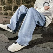 Load image into Gallery viewer, Men's Jeans Korean Version Student Casual Pants High Street Straight Loose Wide Leg Jeans Black Grey Blue Baggy Jeans
