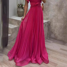 Load image into Gallery viewer, Wedding Guest Dress Elegant Party Long A Line Cap Sleeve Dresses Evening Pleated Off Shoulder Maxi Dress Fuchsia Pink Solid
