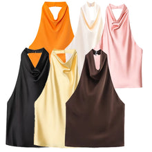 Load image into Gallery viewer, HXAO Top Women Halter Satin Women Tops Backless Corset Top Vest Yellow Pink Black Summer Elegant Sexy Tops Tank Vestidos
