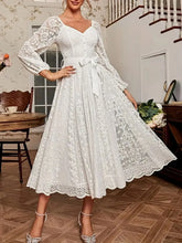 Load image into Gallery viewer, Elegant Party Dress For Woman Evening Prom Dresses Lace Long Gown V Neck Maxi Dress White Pink Floral Lace A Line Balloon Sleeve
