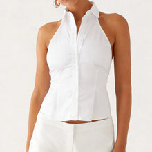 Load image into Gallery viewer, Women Button up Halter Tops Summer Trendy Lapel Tie up Backless Shirts for Streetwear Aesthetic Grunge Clothes
