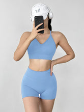 Load image into Gallery viewer, Women's Yoga Set Strappy Sports Bra &amp; High Waisted Shorts | Quick Dry Padded Butt Lifting Workout Outfit for Running Traini
