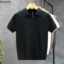 Load image into Gallery viewer, 2026 Men's Summer Polo Shirt Korean Style Slim Wrinkle Resistant Collar Solid Color T-Shirts Casual Thin Sleeve Trendy Knit Tops
