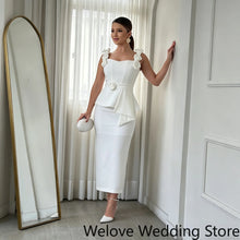 Load image into Gallery viewer, Customized Elegant White Wedding Guest Cocktail Dress 3D Flower Decorated Shoulder Straps Corset Bodice Floral Waist
