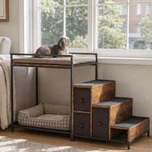 Load image into Gallery viewer, Pet Bunk Bed with Stairs and Storage, Dogs/Cats Window Perch, Bedside Lounge Elevated Dog Bed Multi-Level Platform with
