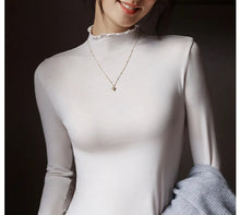 Load image into Gallery viewer, Ruffled Turtleneck Stretch Tee Women
