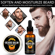 Load image into Gallery viewer, Men Beard Care Kit Beard Oil Balm Moisturizing Nourishing Soften Moustache Growth Strengthen Enhancer Oil with Trim Tool
