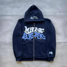 Load image into Gallery viewer, Hooded zipper hoodie with retro American-style letters, unisex, suitable for pairing with a millennial-style jacket

