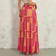 Load image into Gallery viewer, Women's Bohemian Skirts Vintage Elastic High Waist A-Line Skirts Tiered Long Skirts with Pockets
